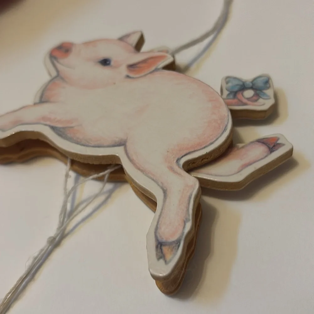 Flying Pig ornament Midwest Importers Canon Falls Wooden Pull String Toy